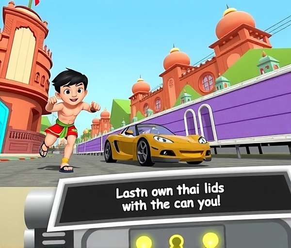 Chhota Bheem Racing game screenshot showing Bheem and friends racing through Dholakpur streets