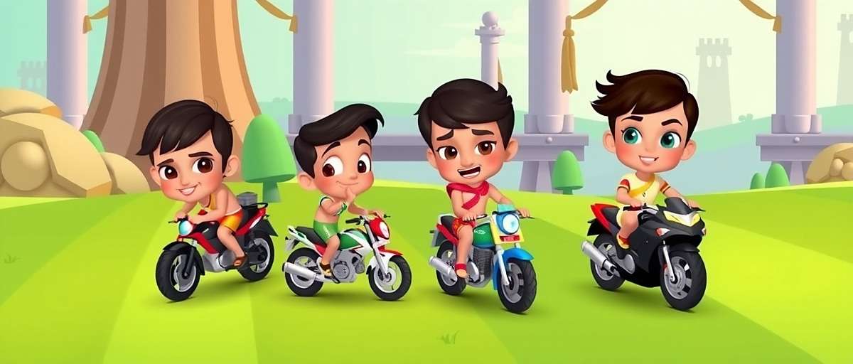 Chhota Bheem Racing characters lineup including Bheem, Chutki, Raju, and Jaggu